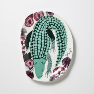 moritaMiW Plate Crocodile in a River of Water Lilies
