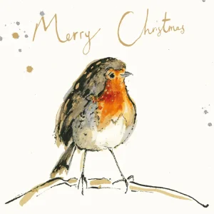 Anna Wright Christmas Robin Gold Foil Christmas Card Pack (pack of 6)